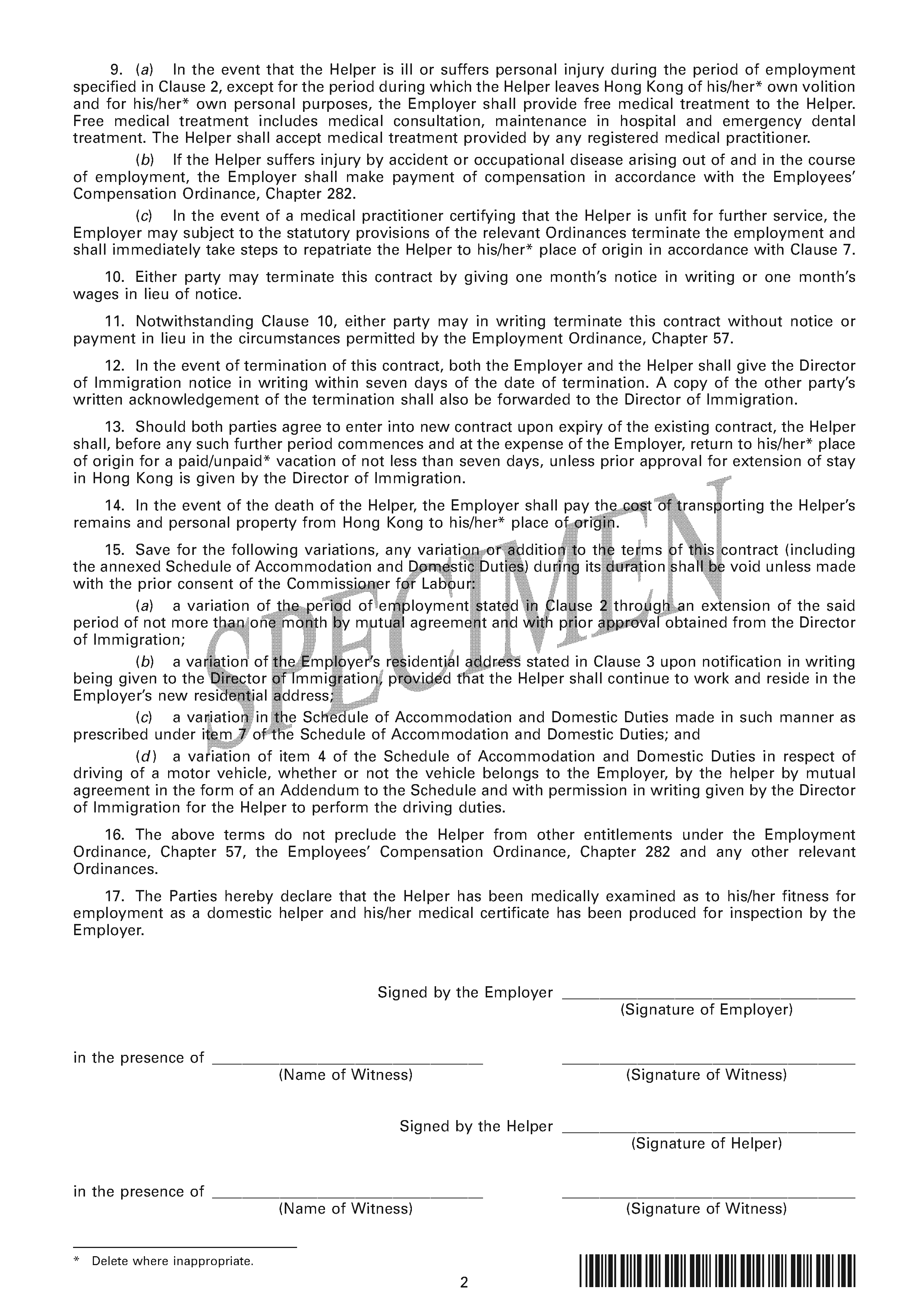 Employment Contract for a Domestic Helper Recruited from ...