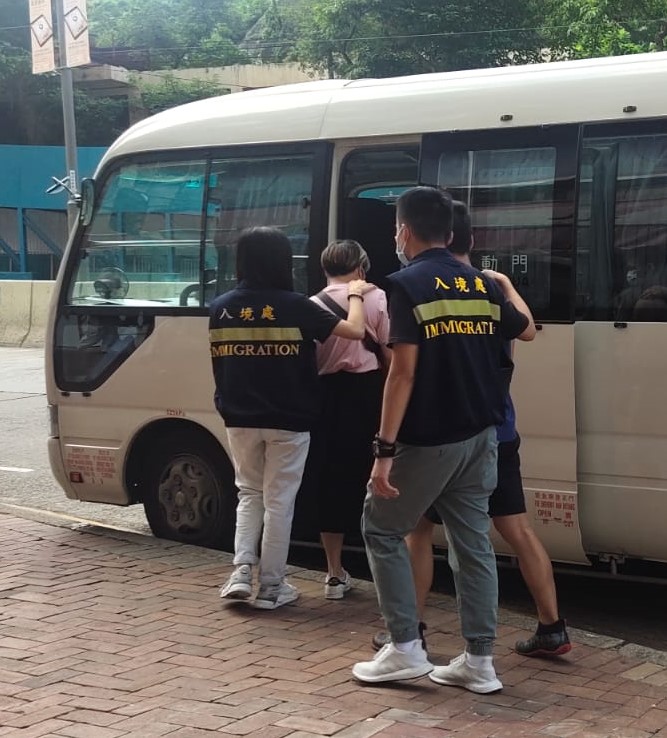  Photo shows suspected illegal workers arrested during the operation.