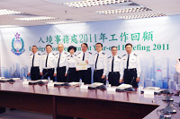The Director of Immigration Mr K K Chan, Deputy Director of Immigration Mrs W Chung and all Assistant Directors attending Immigration Department Year-end briefing 2011.