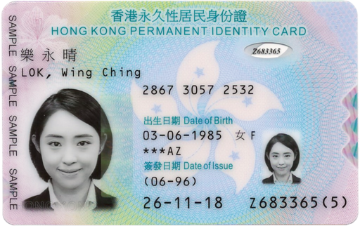 Front of the smart identity card