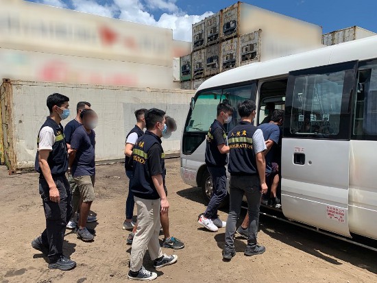 Photo shows suspected illegal workers arrested during the operations.