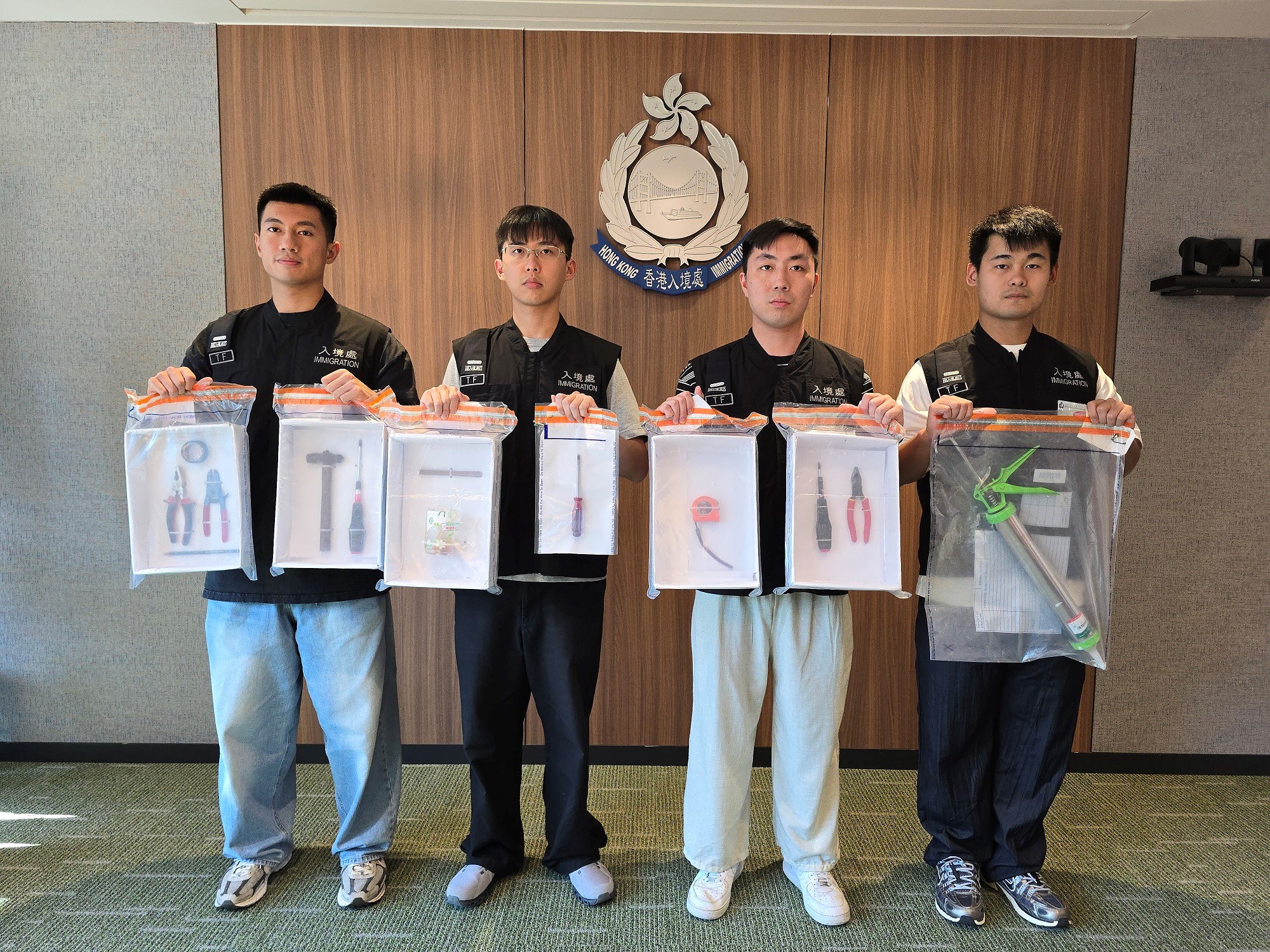 Photo shows items seized during an operation