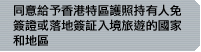 同意給予香港特區護照持有人免簽證或落地簽證入境旅遊的國家和地區